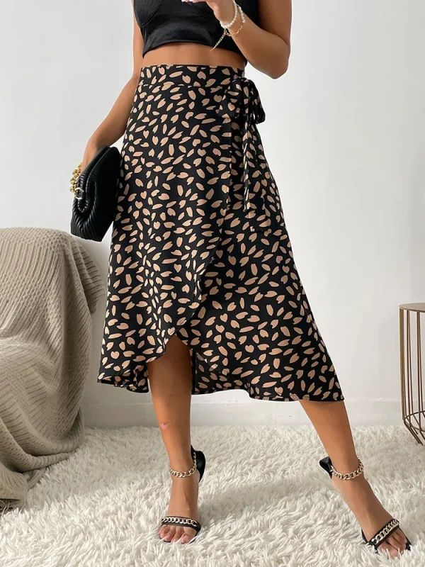Casual Print Tie Side Wrap Skirt - Image 4