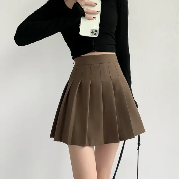 High-Waisted Slimming Mini Dress Khaki Skirt - Image 3